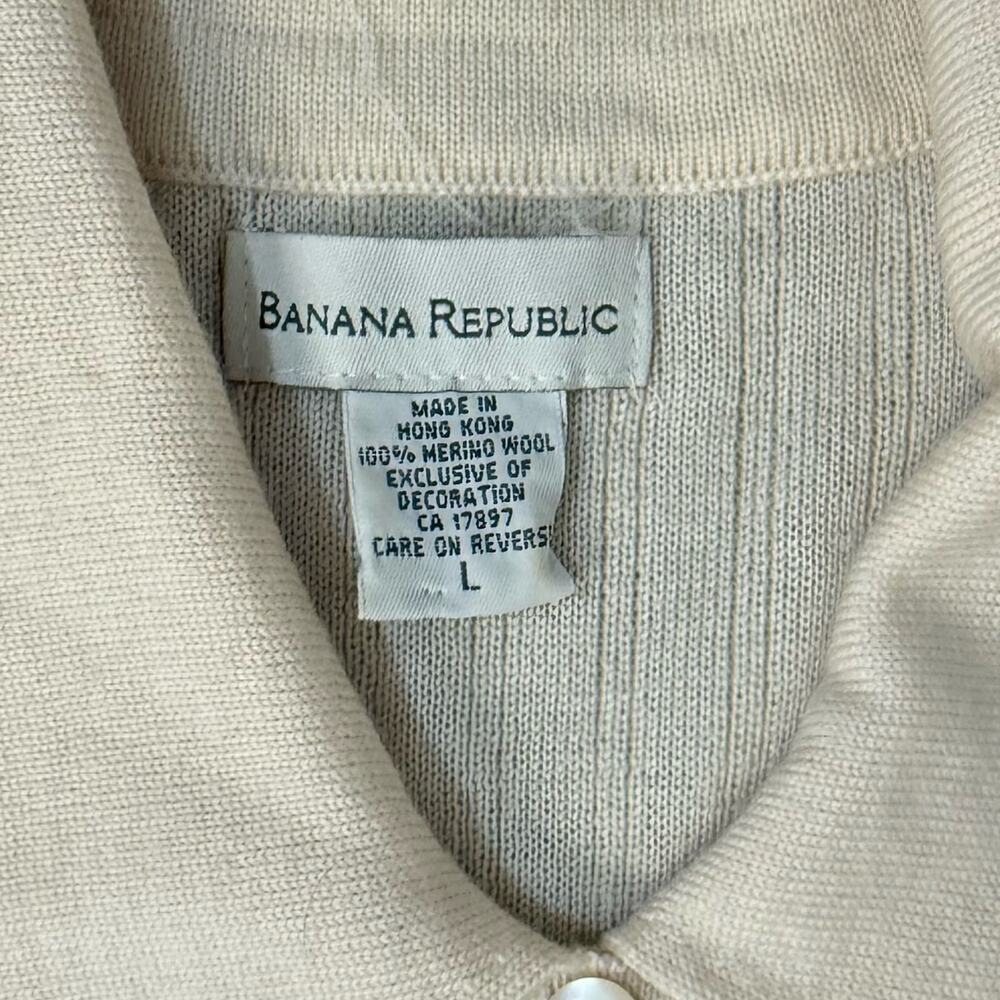 Vintage Banana Republic Cream Merino Wool Beaded Sleeveless Polo Sweater Tank L - Picture 4 of 10